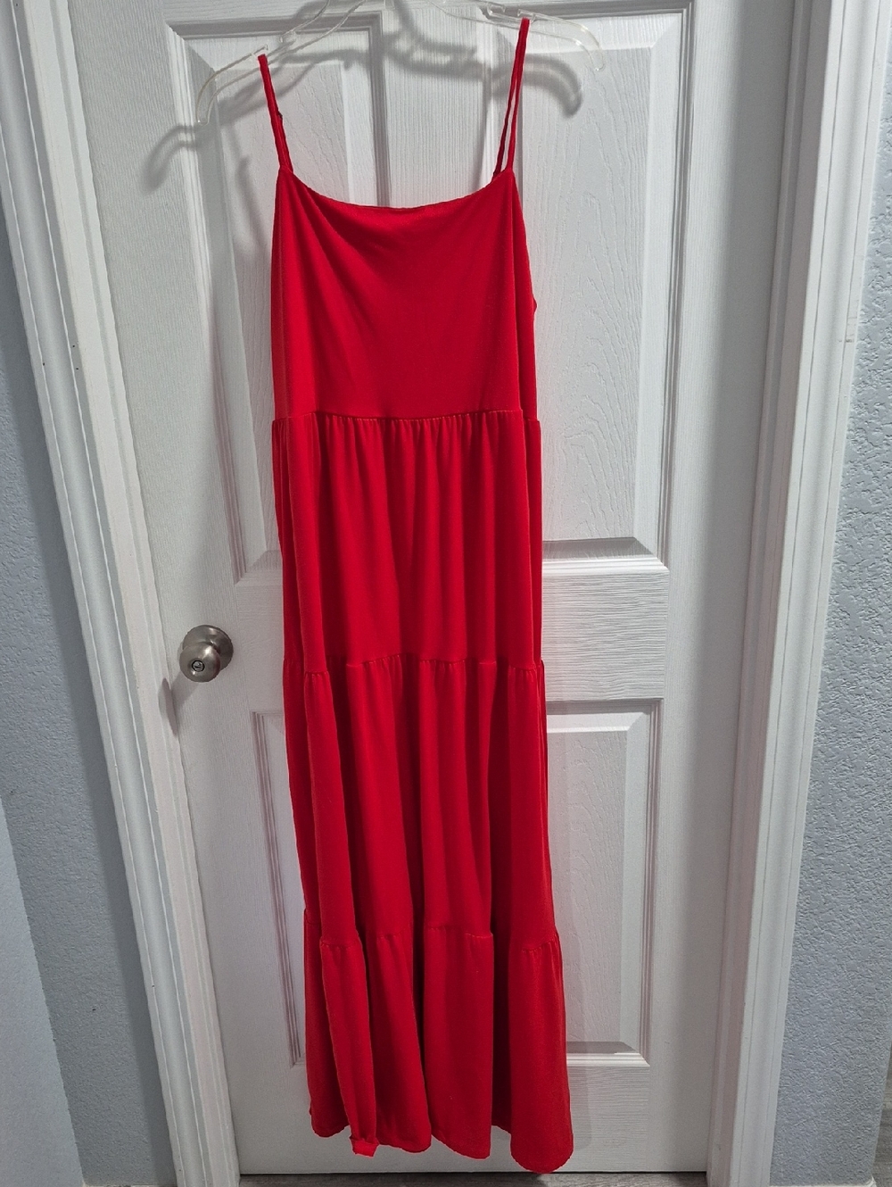 Red Spaghetti-Strap Tiered Maxi Dress
